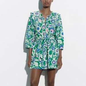 Zara FLORAL PRINT MINI DRESS sz M New